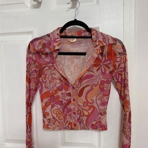 Showpo Pink and Orange Floral Button-Down Shirt